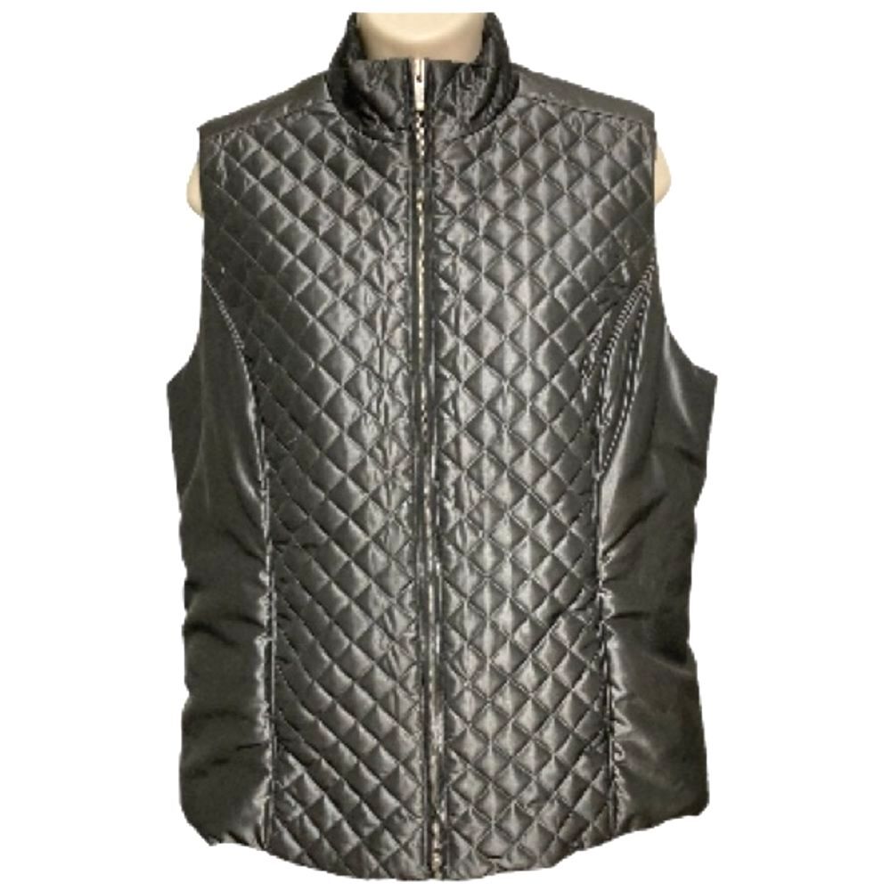 JONES NEW YORK Quilted Vest Puffer Jacket Dark Gray Grey Sleeveless Womens Large